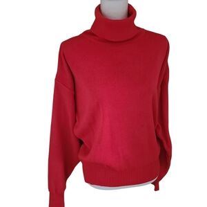 vintage 90s obermeyer turtleneck ski sweater wool blend cherry red size L